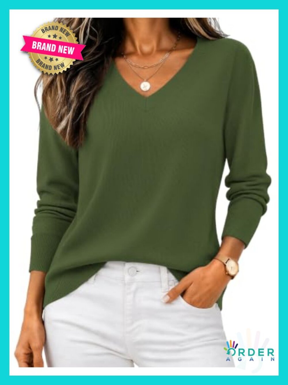 Zeagoo Women's V Neck Ribbed Knit Pullover Sweater Long Sleeve